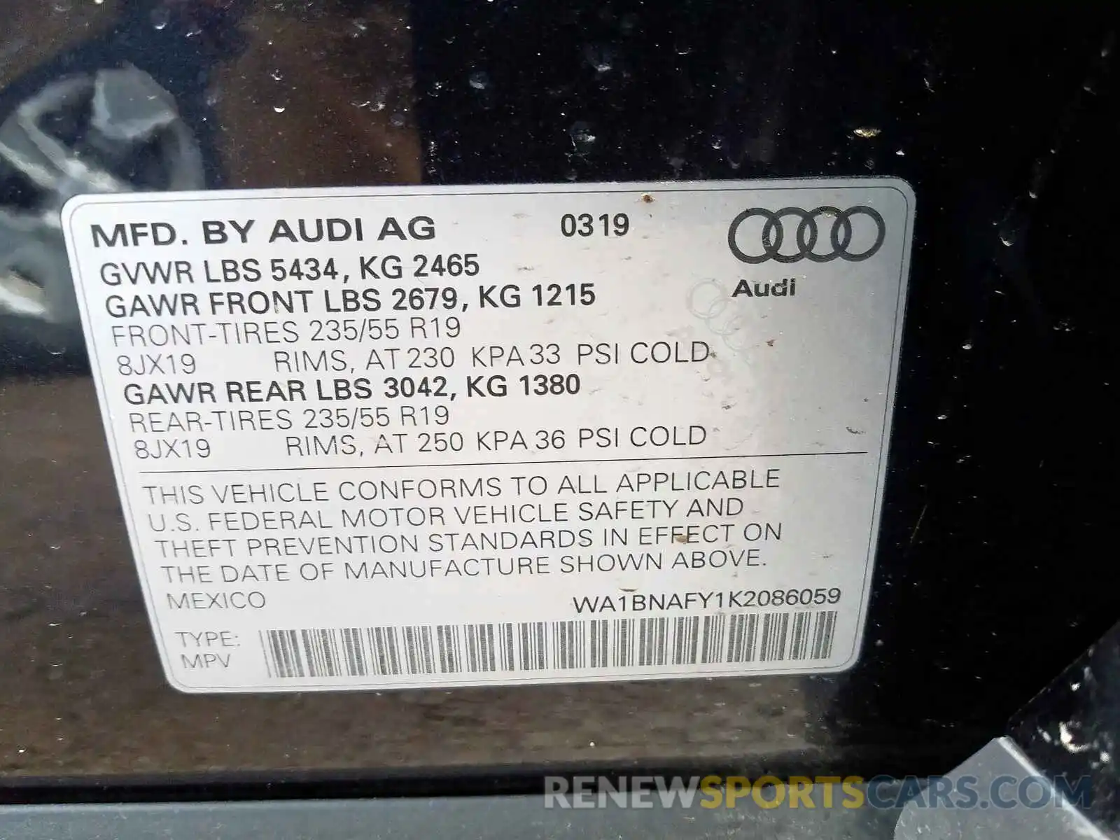 10 Фотография поврежденного автомобиля WA1BNAFY1K2086059 AUDI Q5 2019