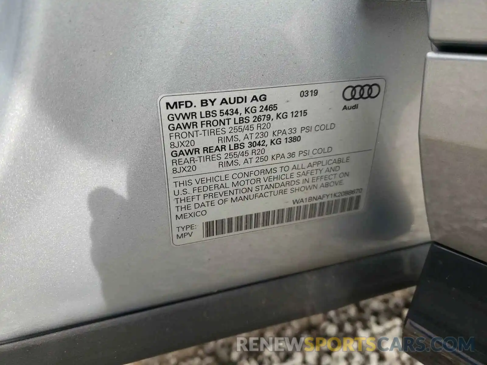 10 Фотография поврежденного автомобиля WA1BNAFY1K2088670 AUDI Q5 2019