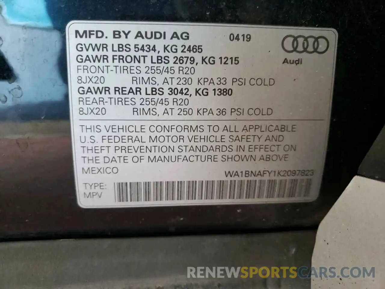 10 Photograph of a damaged car WA1BNAFY1K2097823 AUDI Q5 2019