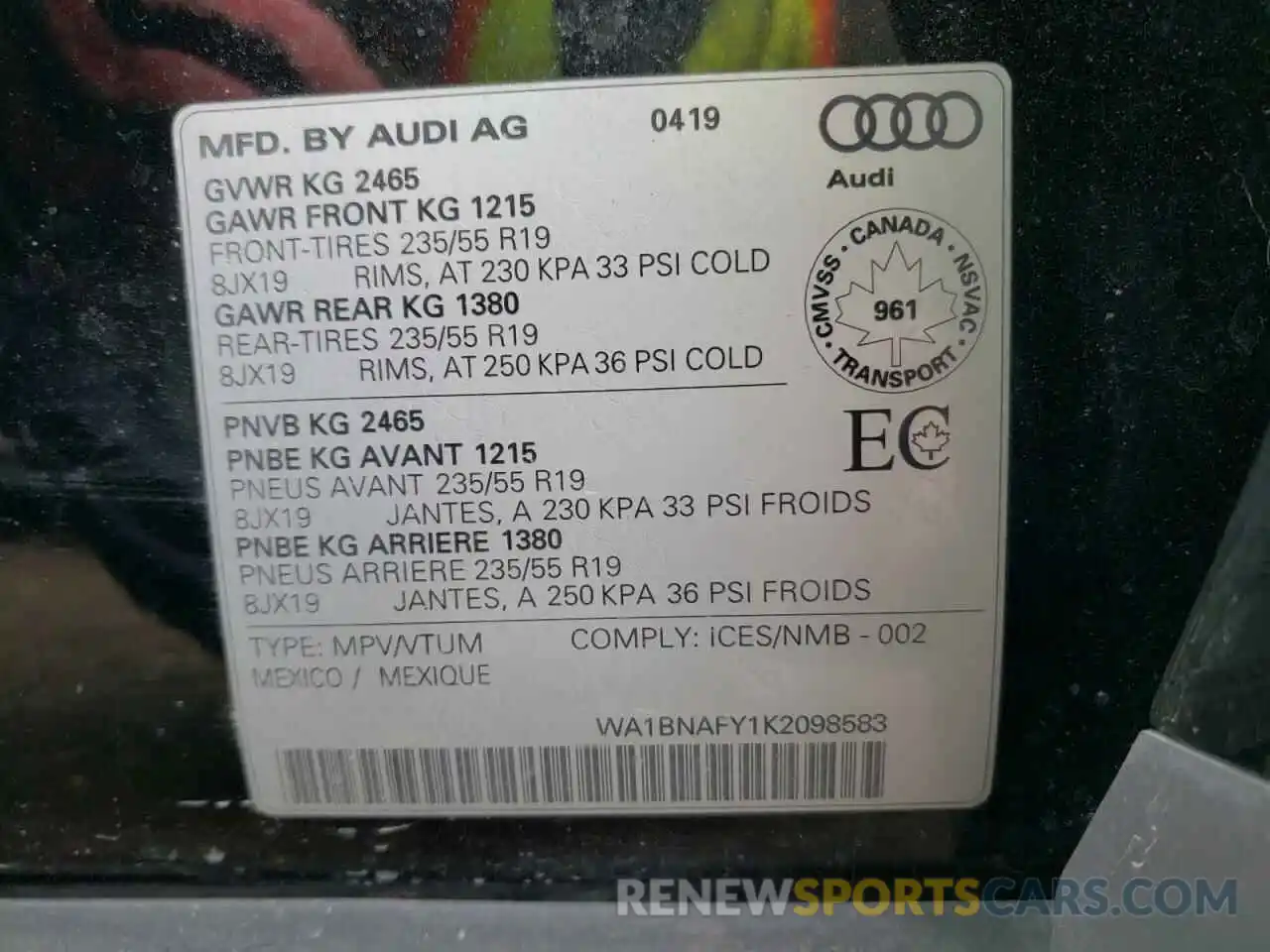 10 Фотография поврежденного автомобиля WA1BNAFY1K2098583 AUDI Q5 2019