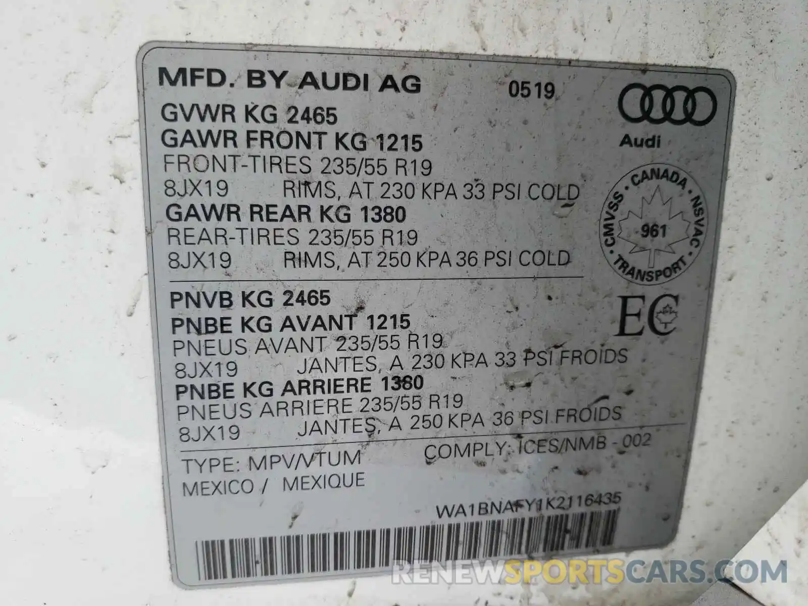 10 Photograph of a damaged car WA1BNAFY1K2116435 AUDI Q5 2019