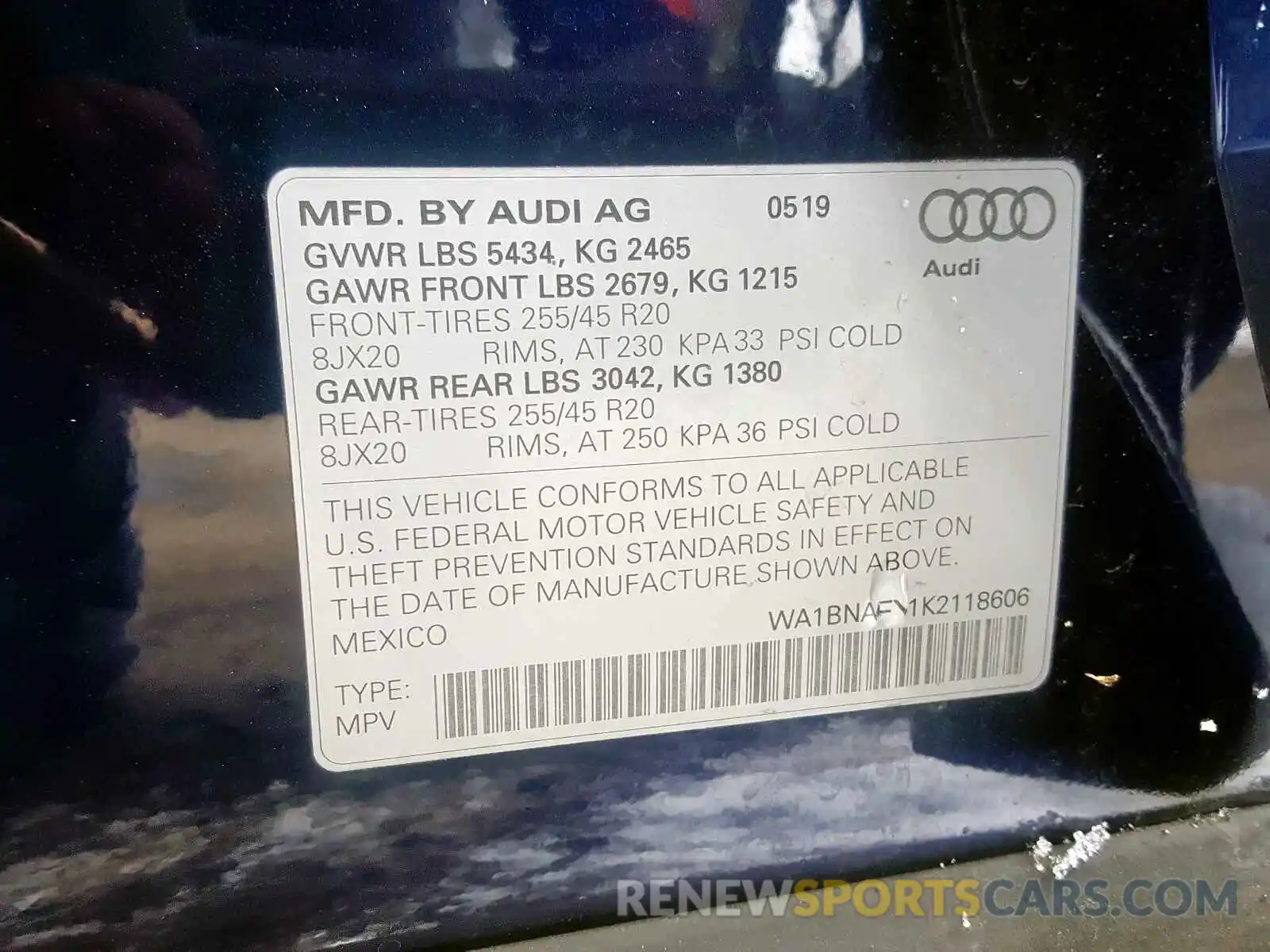 10 Photograph of a damaged car WA1BNAFY1K2118606 AUDI Q5 2019