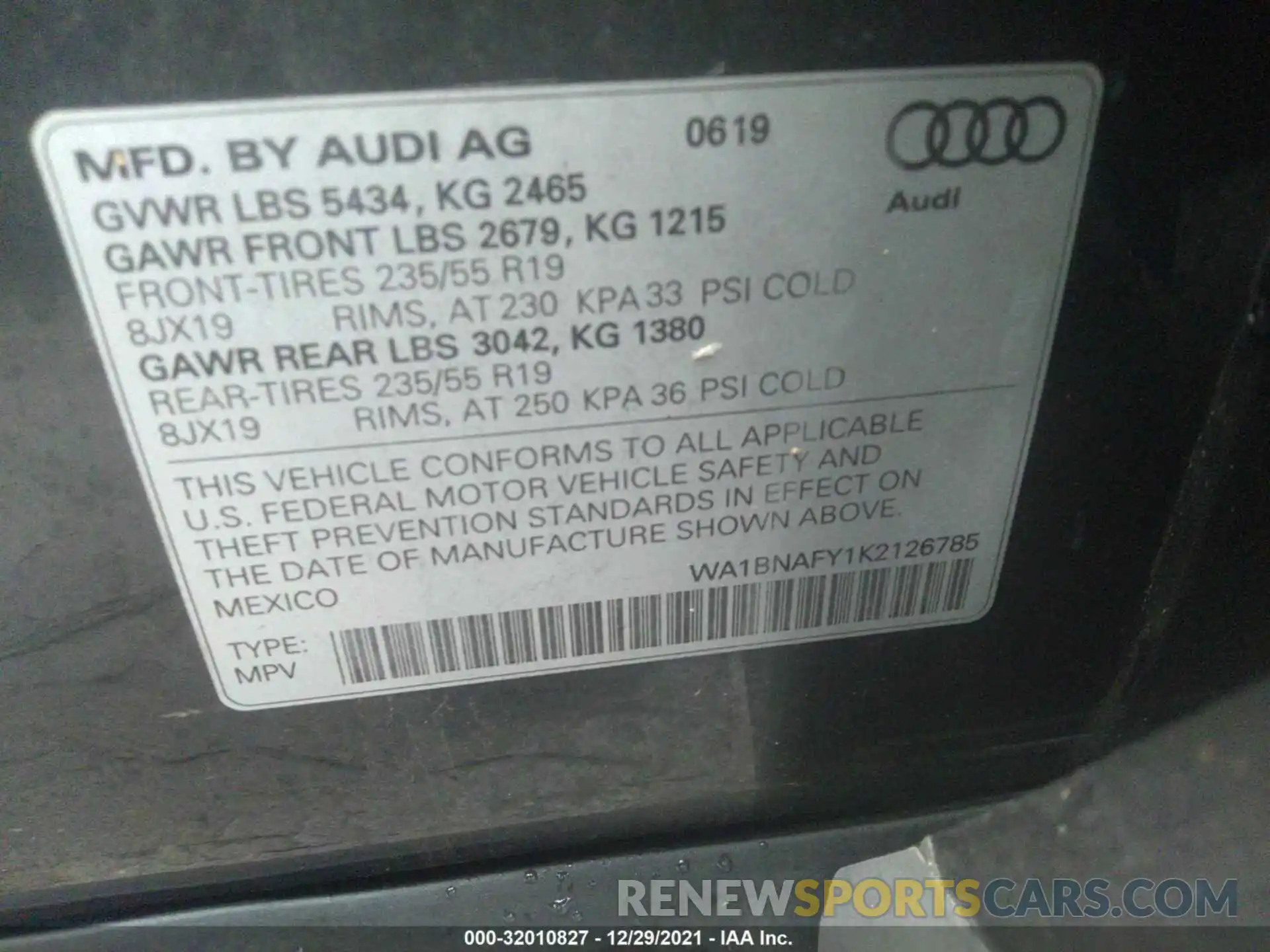 9 Фотография поврежденного автомобиля WA1BNAFY1K2126785 AUDI Q5 2019