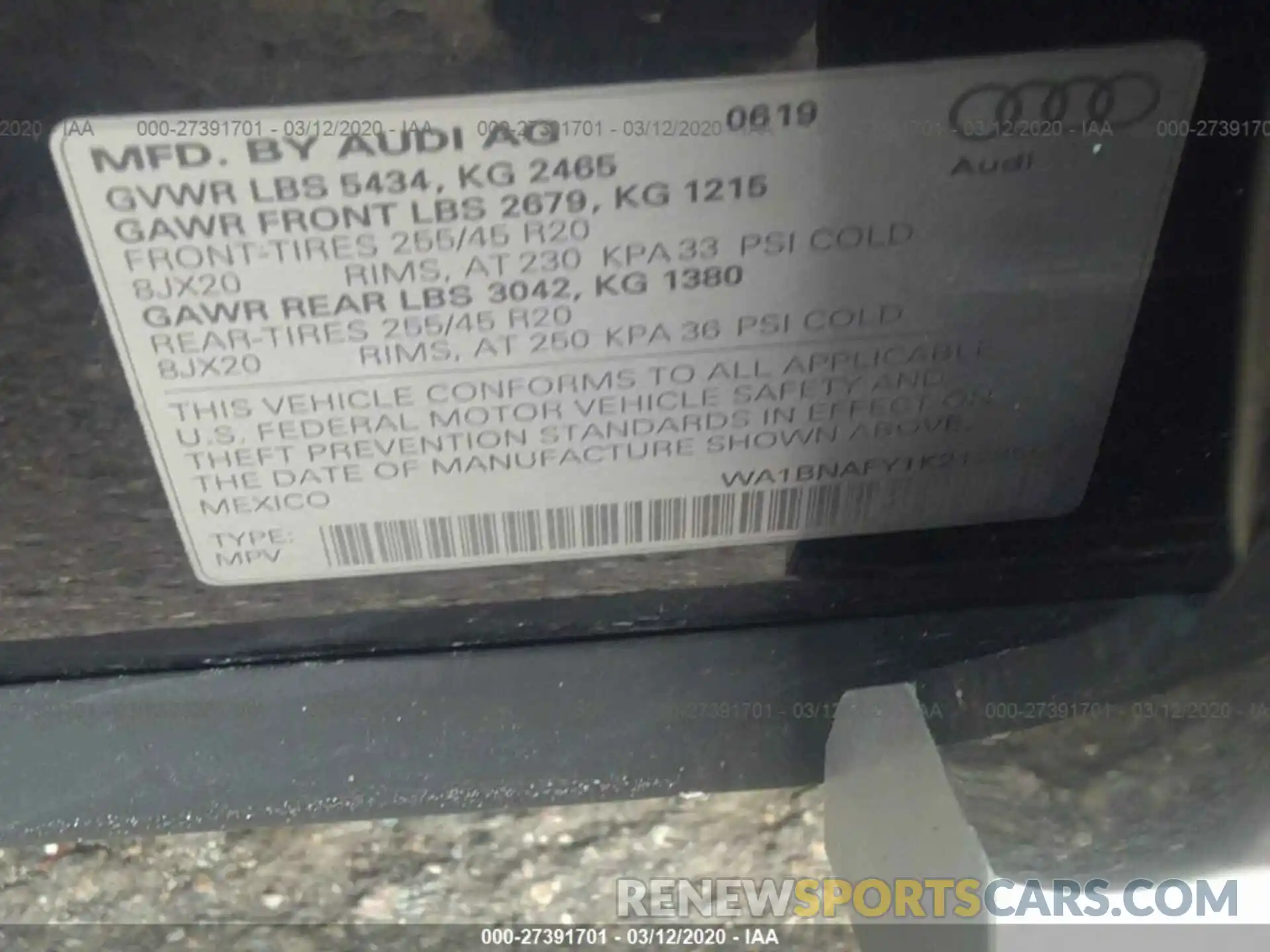 9 Фотография поврежденного автомобиля WA1BNAFY1K2128553 AUDI Q5 2019