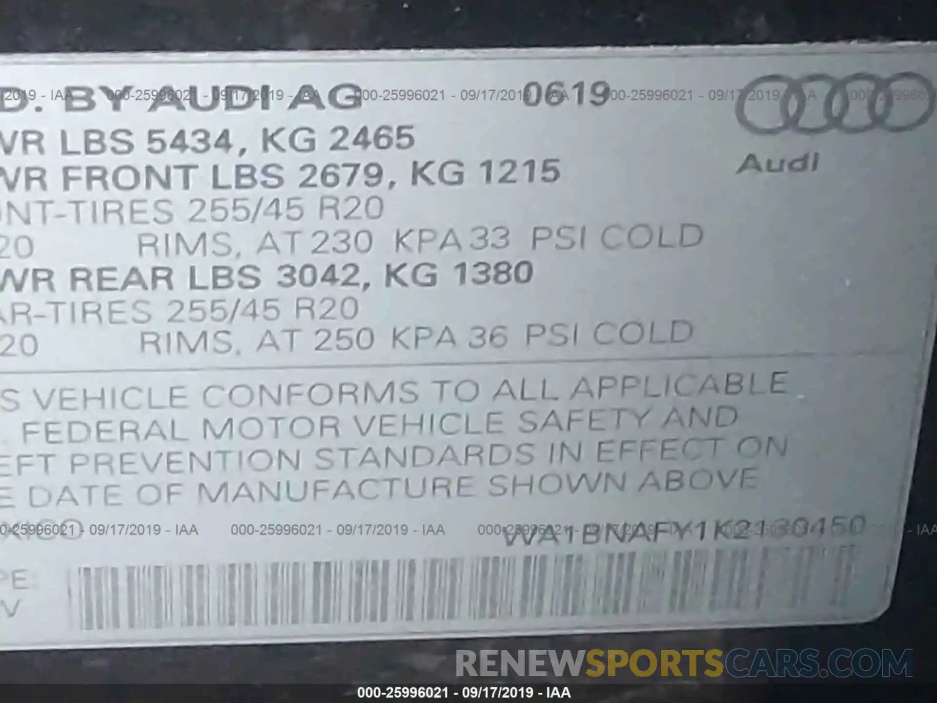 9 Photograph of a damaged car WA1BNAFY1K2130450 AUDI Q5 2019