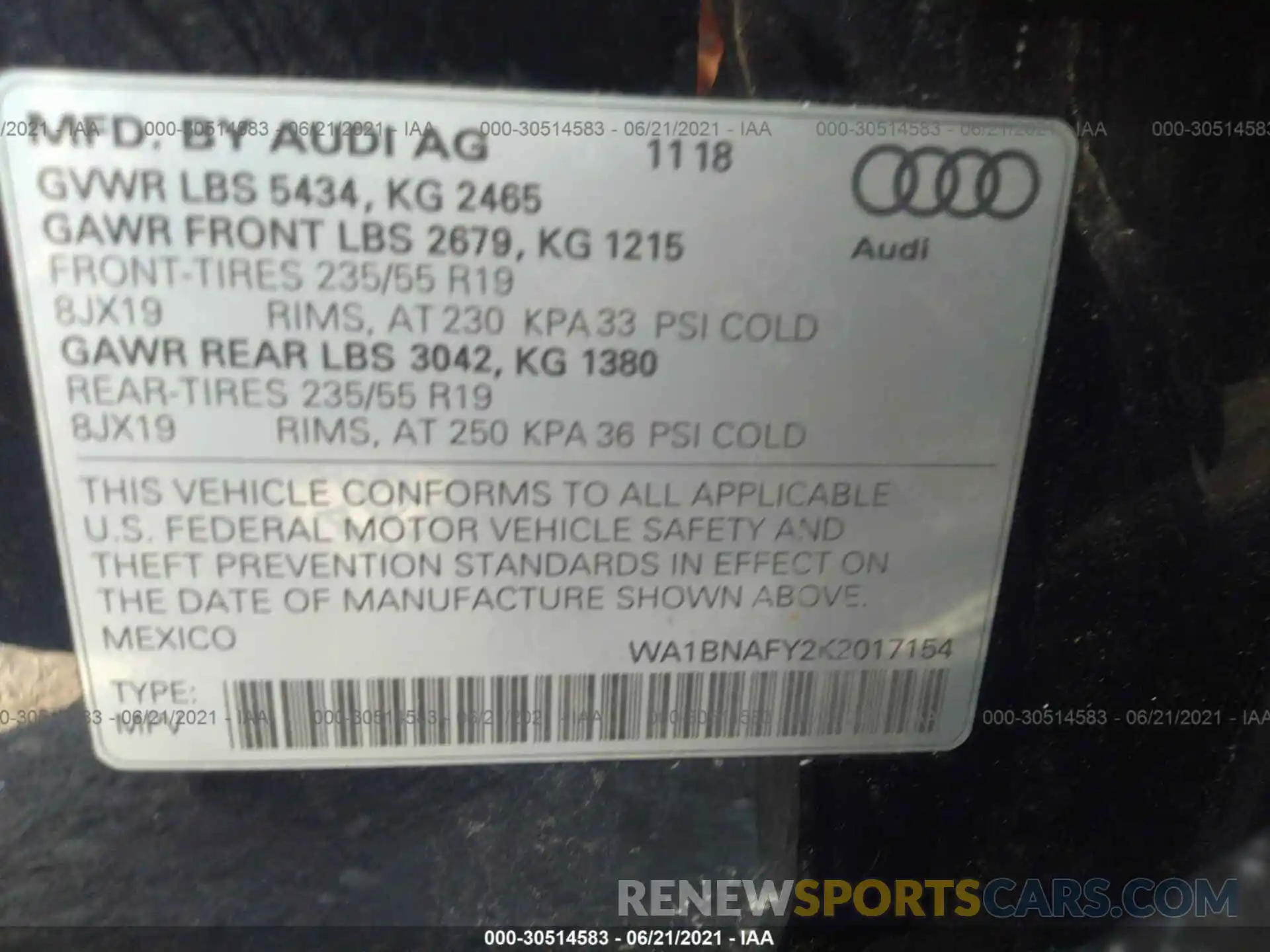 9 Фотография поврежденного автомобиля WA1BNAFY2K2017154 AUDI Q5 2019