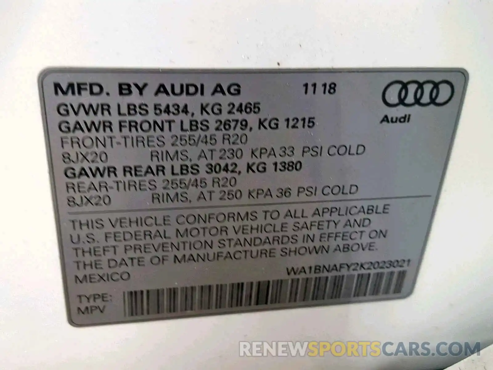 10 Photograph of a damaged car WA1BNAFY2K2023021 AUDI Q5 2019