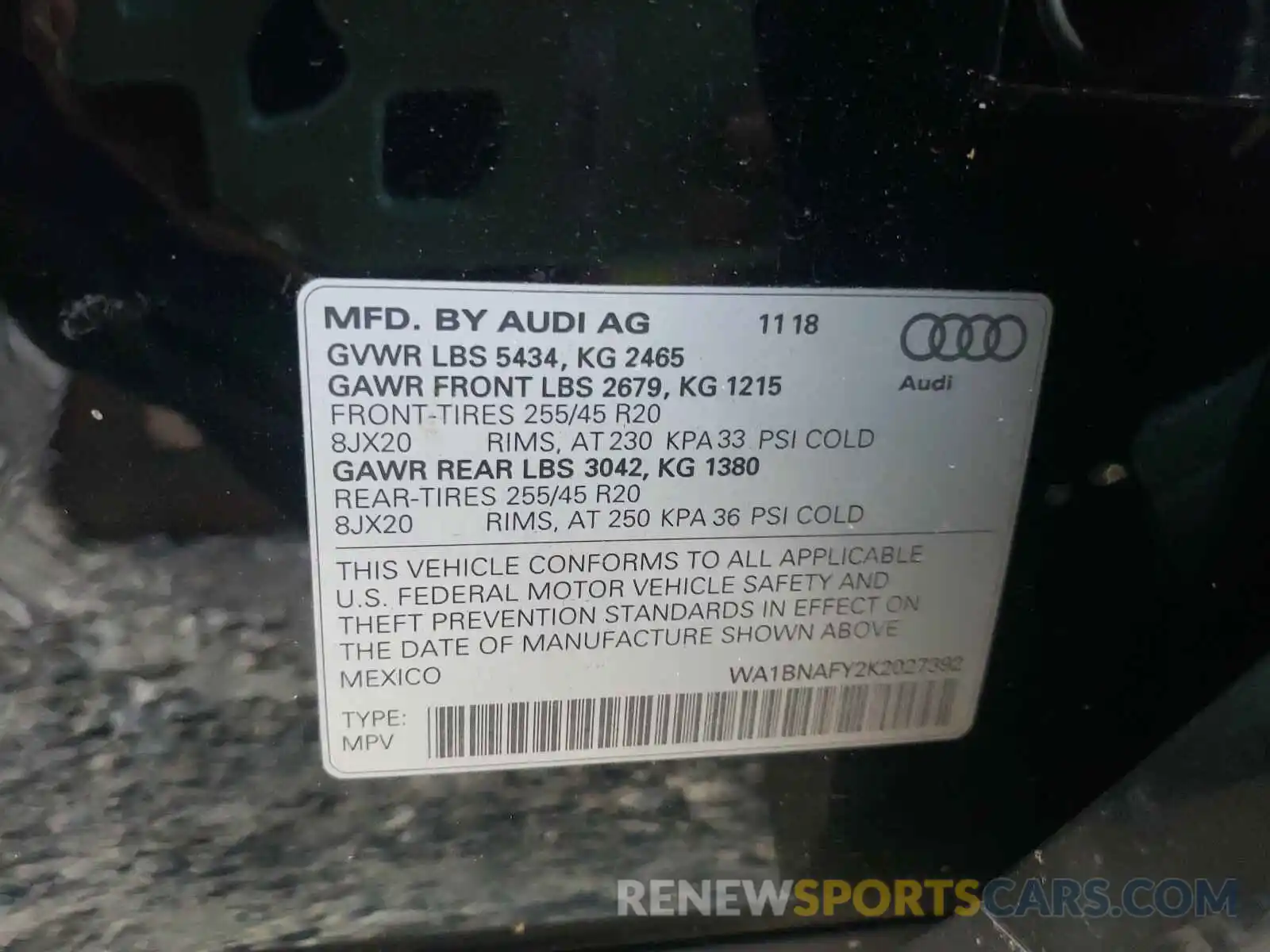 10 Photograph of a damaged car WA1BNAFY2K2027392 AUDI Q5 2019