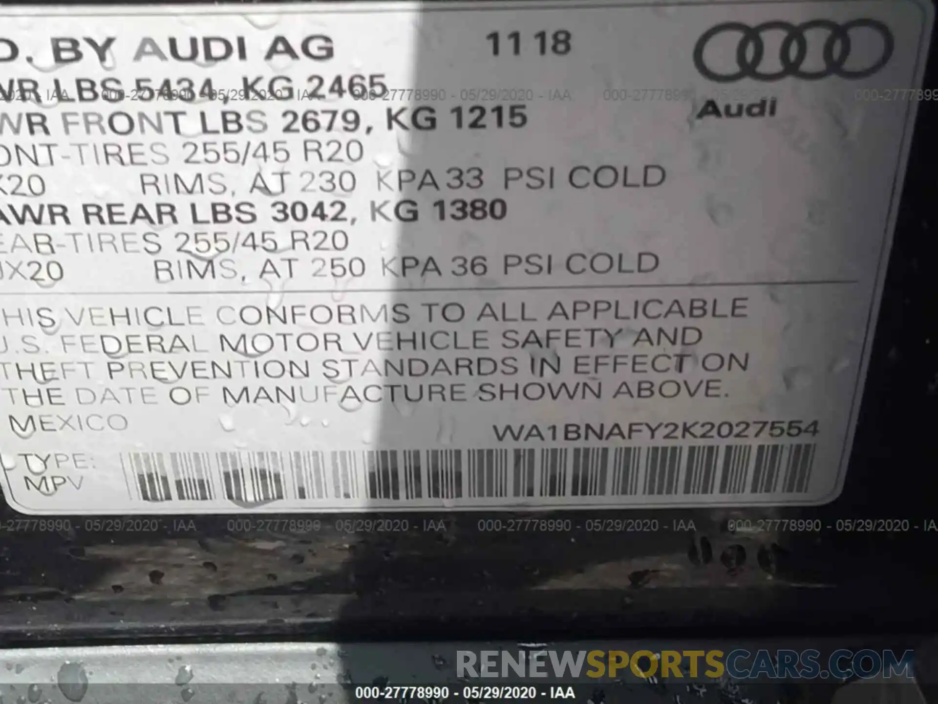 9 Фотография поврежденного автомобиля WA1BNAFY2K2027554 AUDI Q5 2019