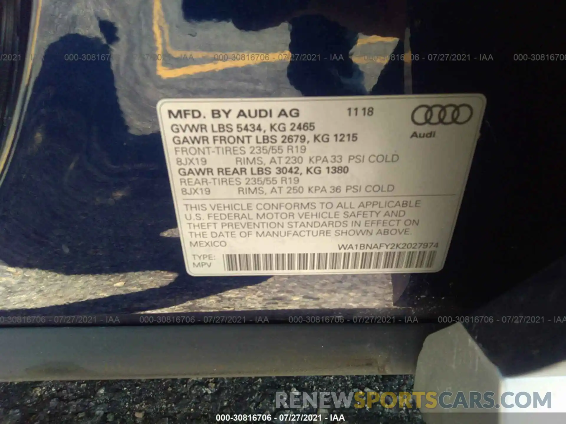 9 Фотография поврежденного автомобиля WA1BNAFY2K2027974 AUDI Q5 2019