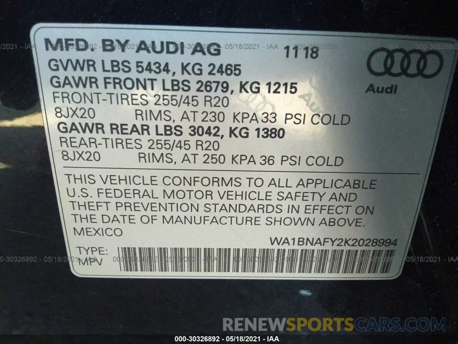 9 Photograph of a damaged car WA1BNAFY2K2028994 AUDI Q5 2019