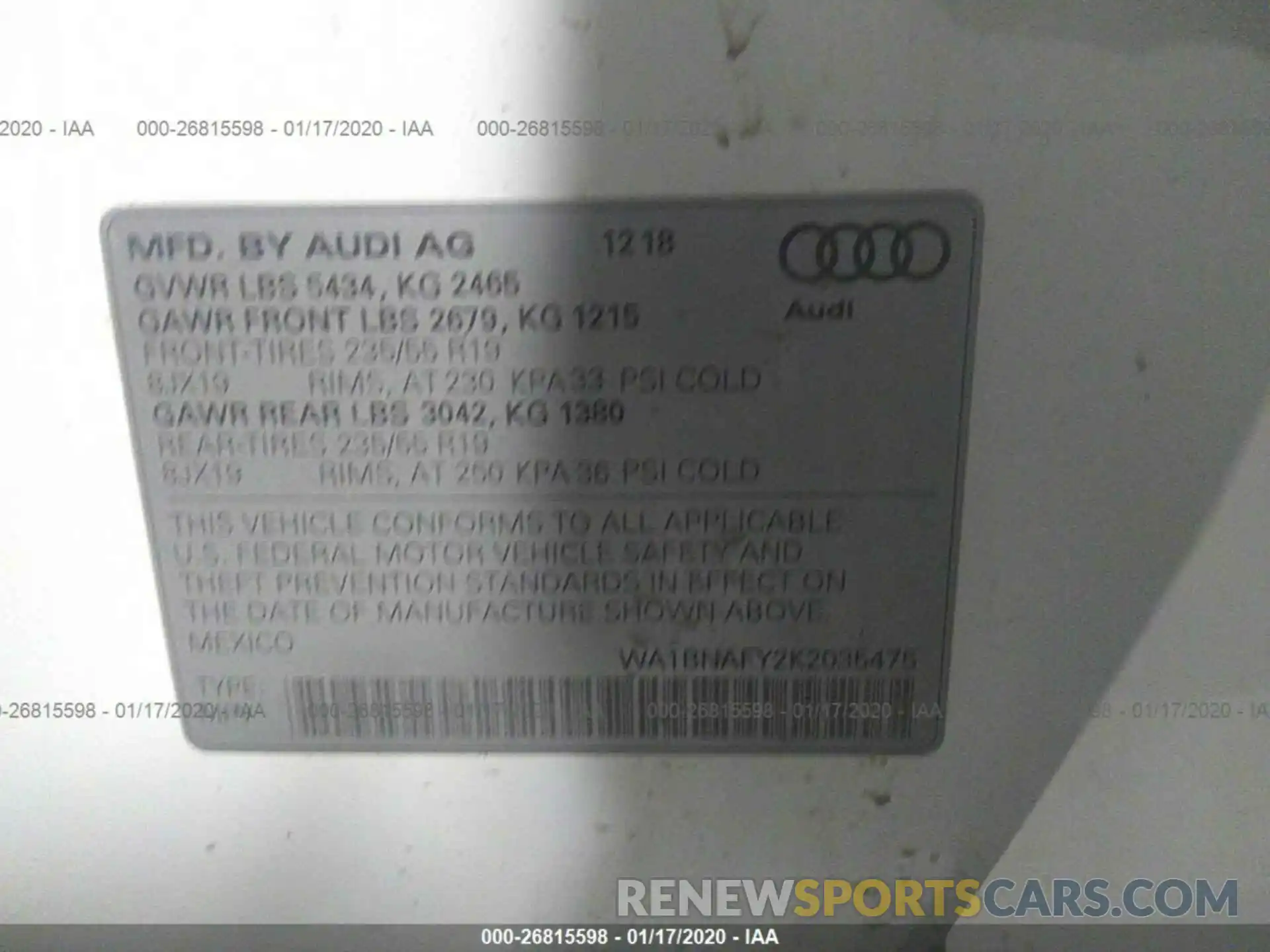 9 Фотография поврежденного автомобиля WA1BNAFY2K2035475 AUDI Q5 2019