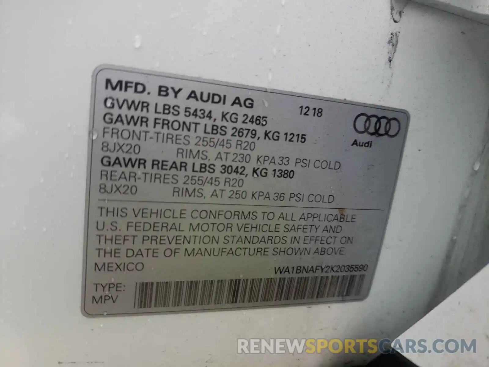 10 Фотография поврежденного автомобиля WA1BNAFY2K2035590 AUDI Q5 2019