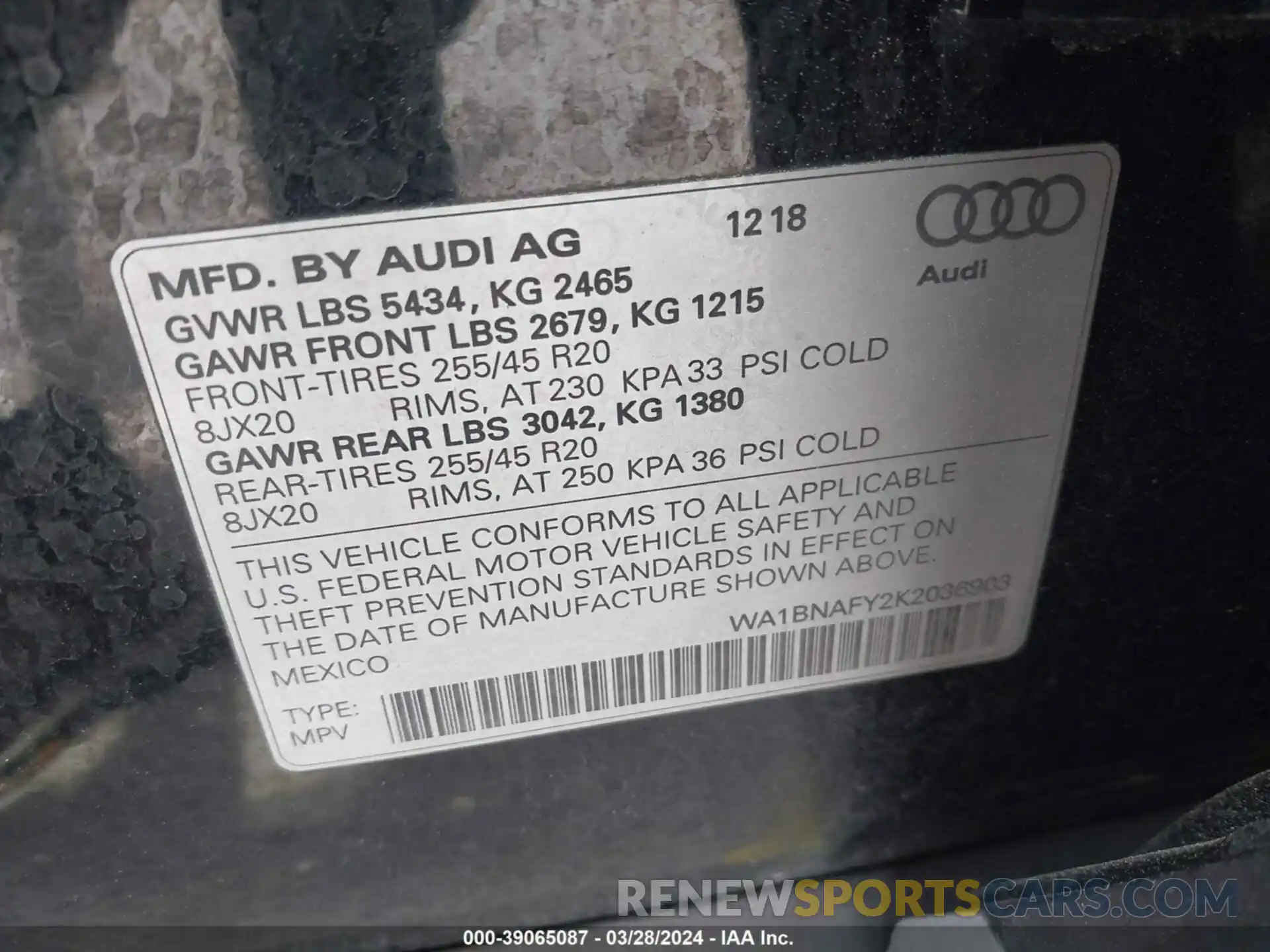 9 Photograph of a damaged car WA1BNAFY2K2036903 AUDI Q5 2019