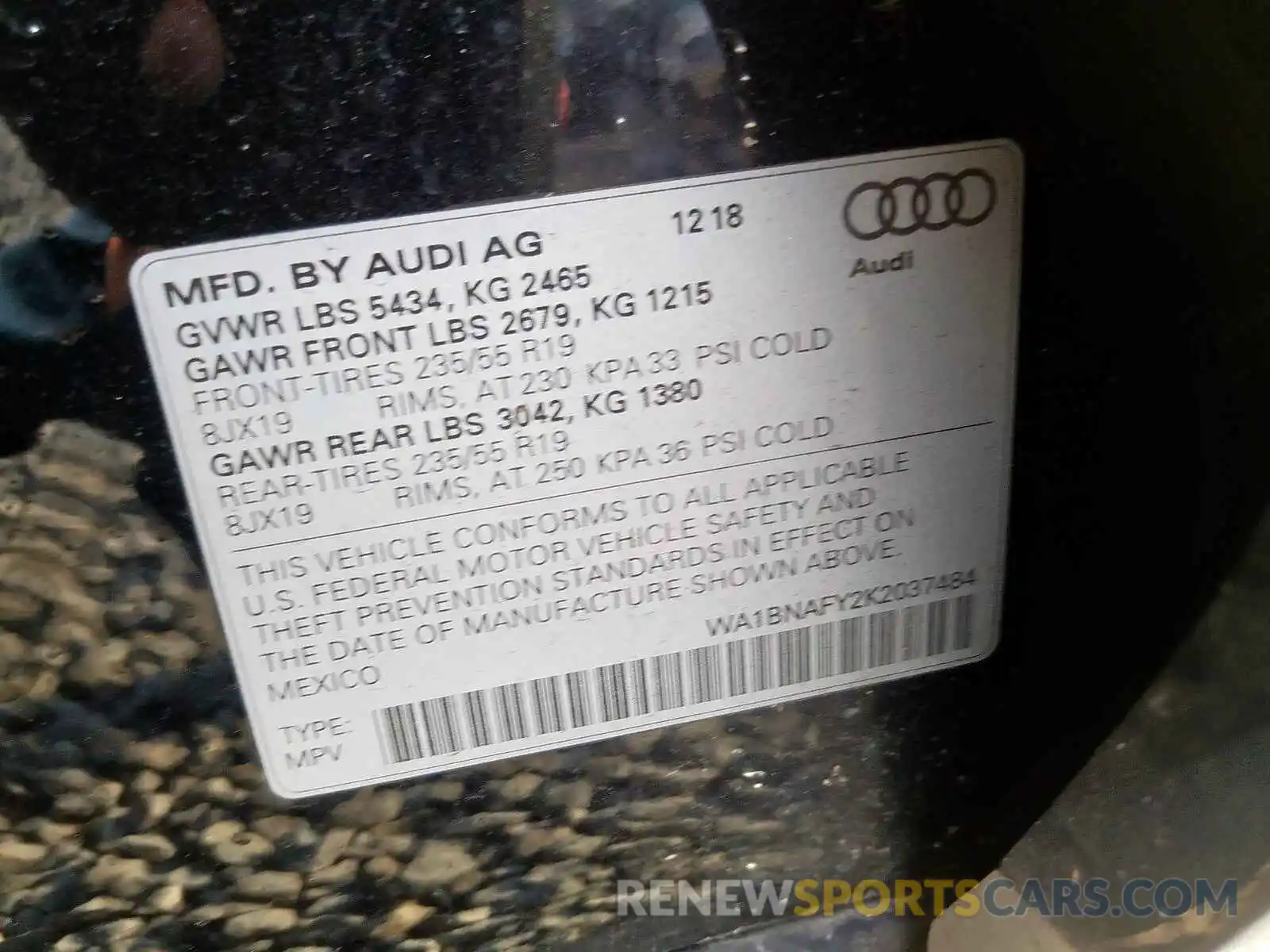 10 Фотография поврежденного автомобиля WA1BNAFY2K2037484 AUDI Q5 2019