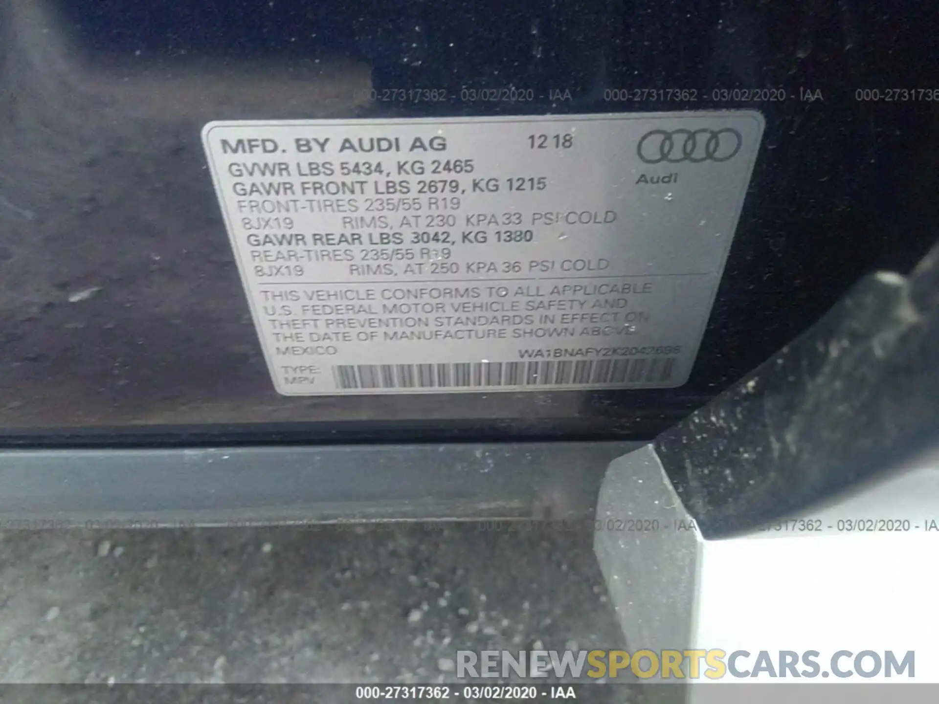 9 Фотография поврежденного автомобиля WA1BNAFY2K2042698 AUDI Q5 2019