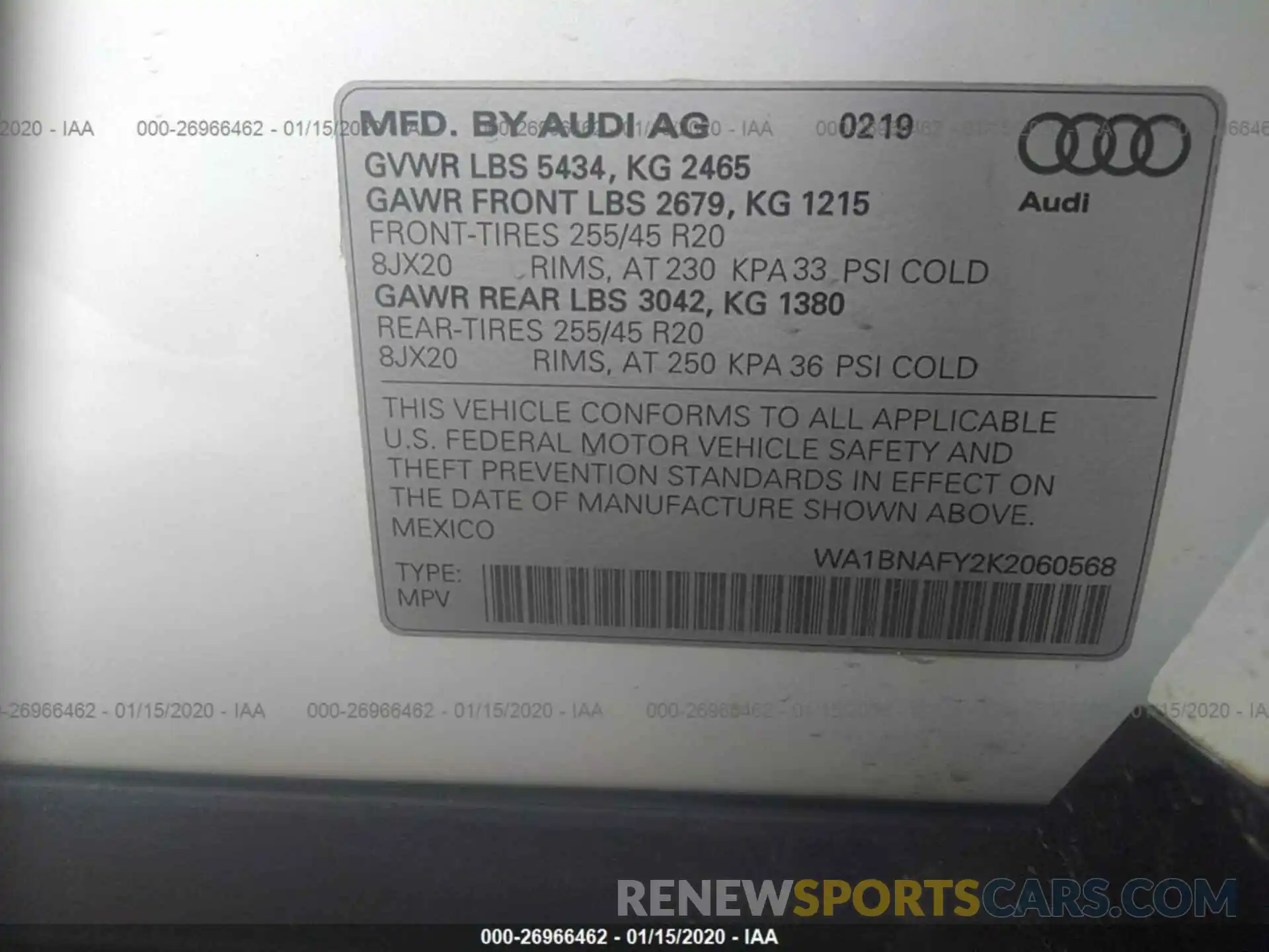 9 Фотография поврежденного автомобиля WA1BNAFY2K2060568 AUDI Q5 2019