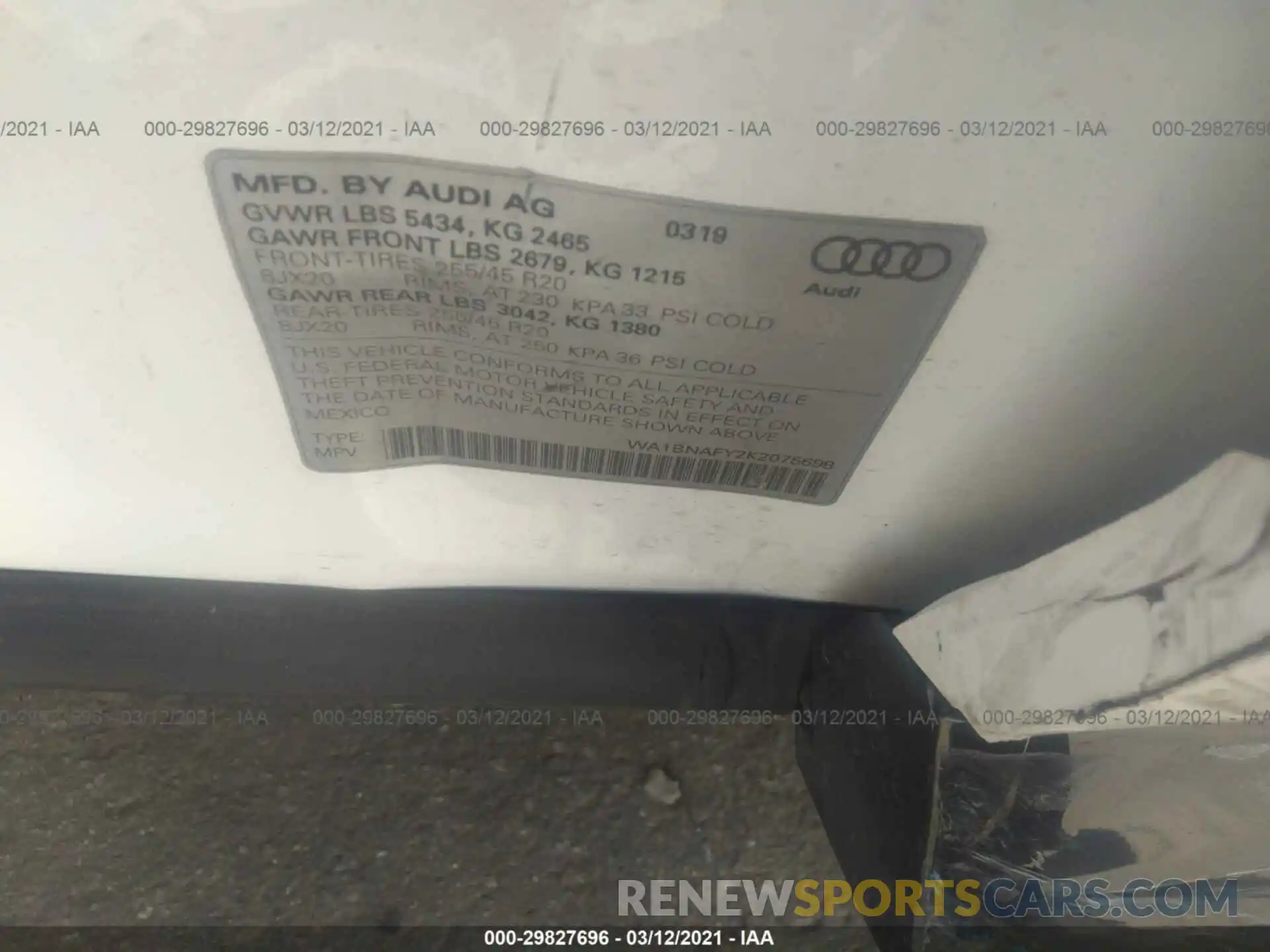 9 Photograph of a damaged car WA1BNAFY2K2075698 AUDI Q5 2019