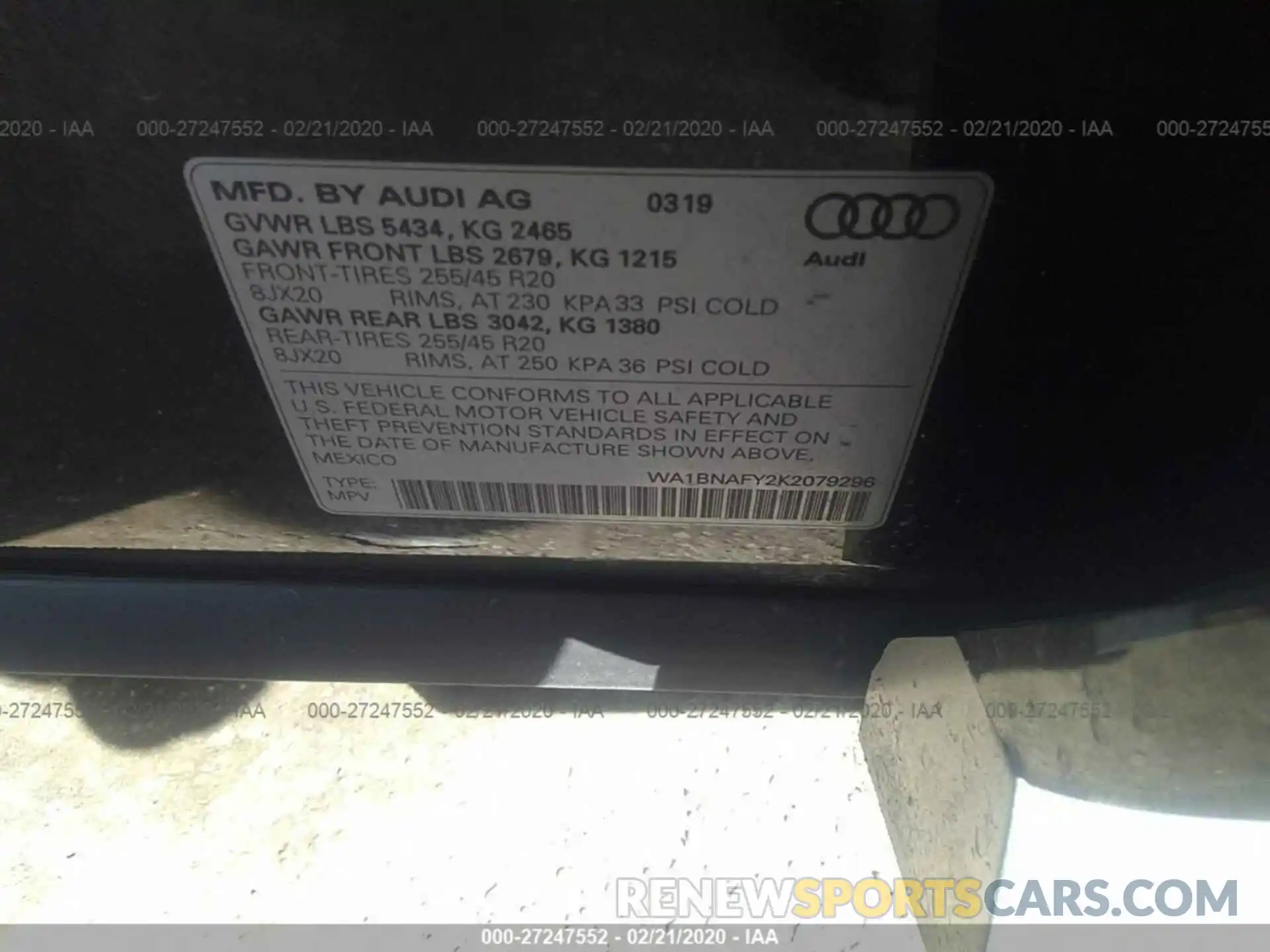 9 Photograph of a damaged car WA1BNAFY2K2079296 AUDI Q5 2019