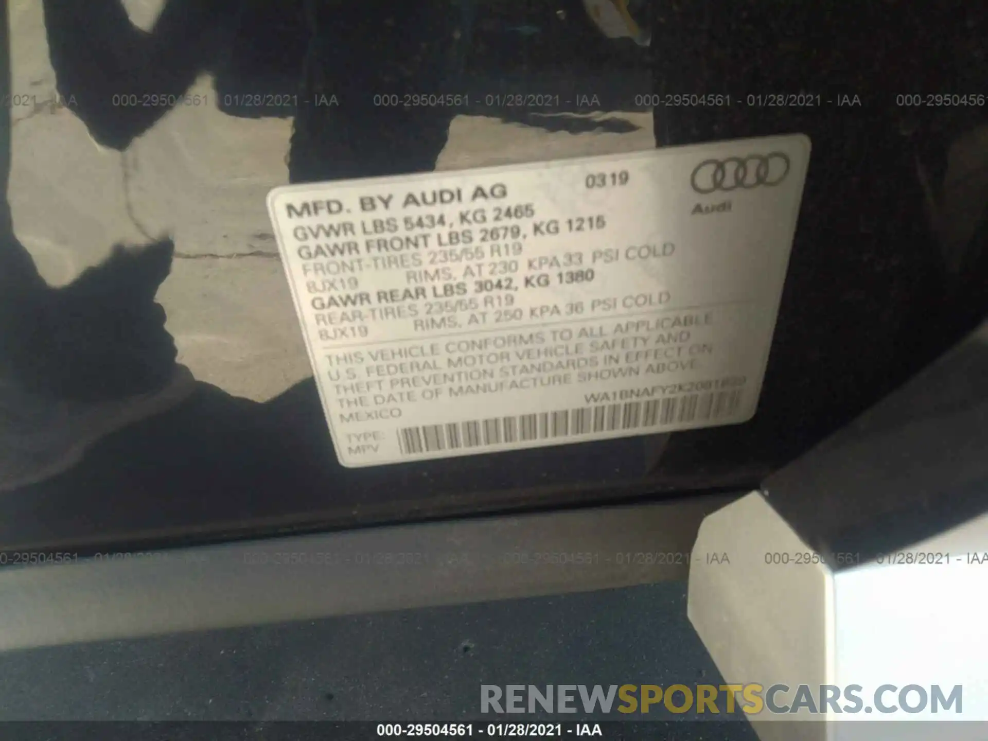 9 Photograph of a damaged car WA1BNAFY2K2081839 AUDI Q5 2019