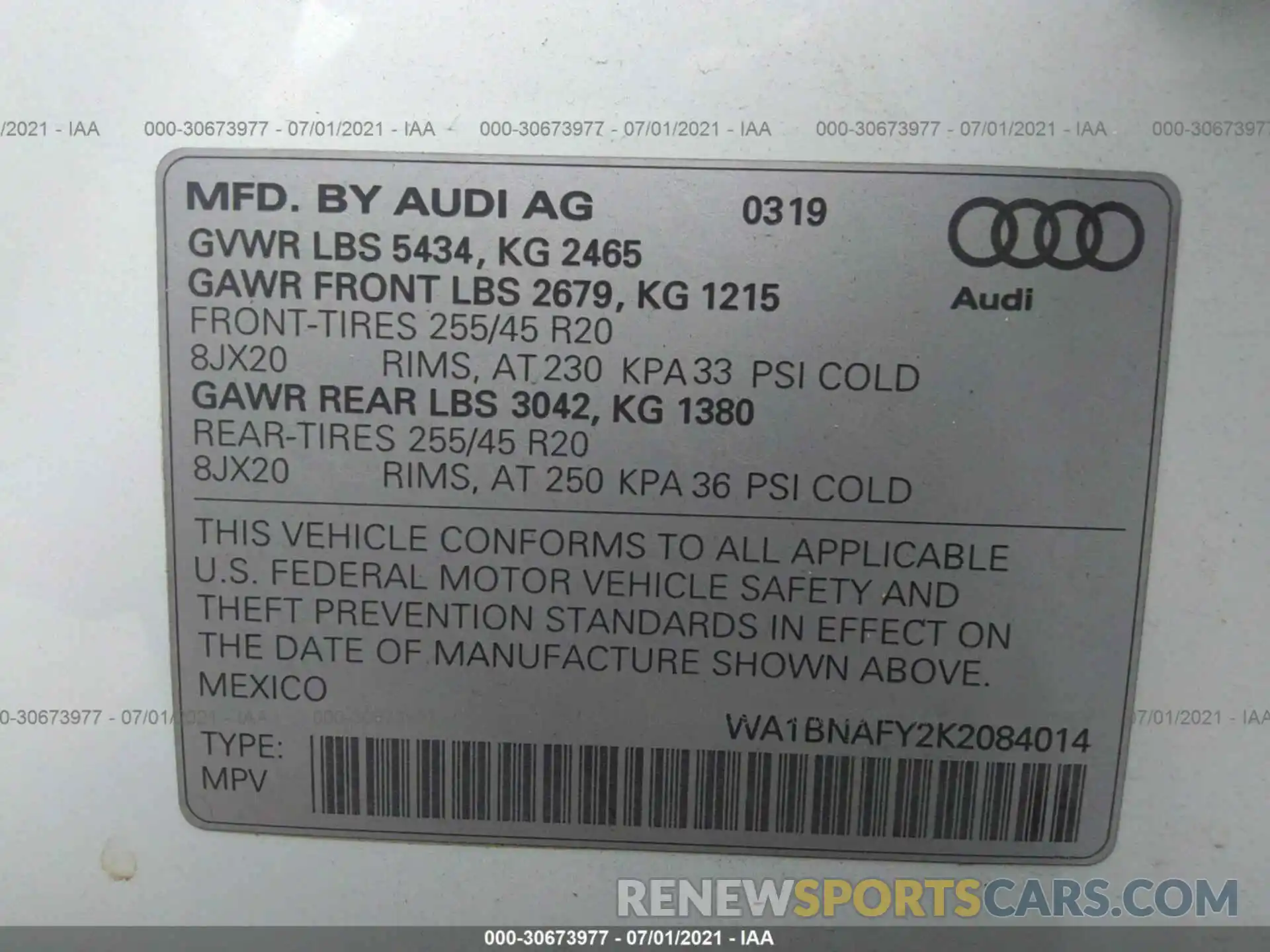 9 Фотография поврежденного автомобиля WA1BNAFY2K2084014 AUDI Q5 2019