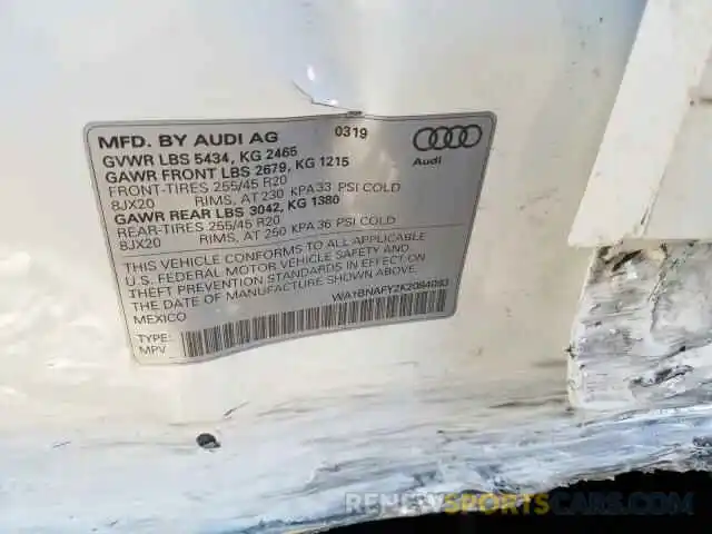 10 Photograph of a damaged car WA1BNAFY2K2084093 AUDI Q5 2019