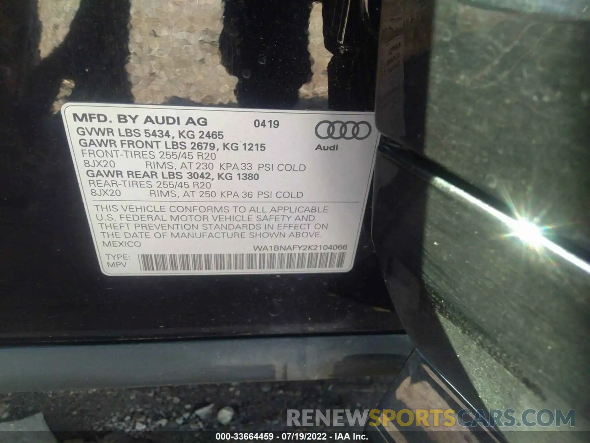 9 Photograph of a damaged car WA1BNAFY2K2104066 AUDI Q5 2019