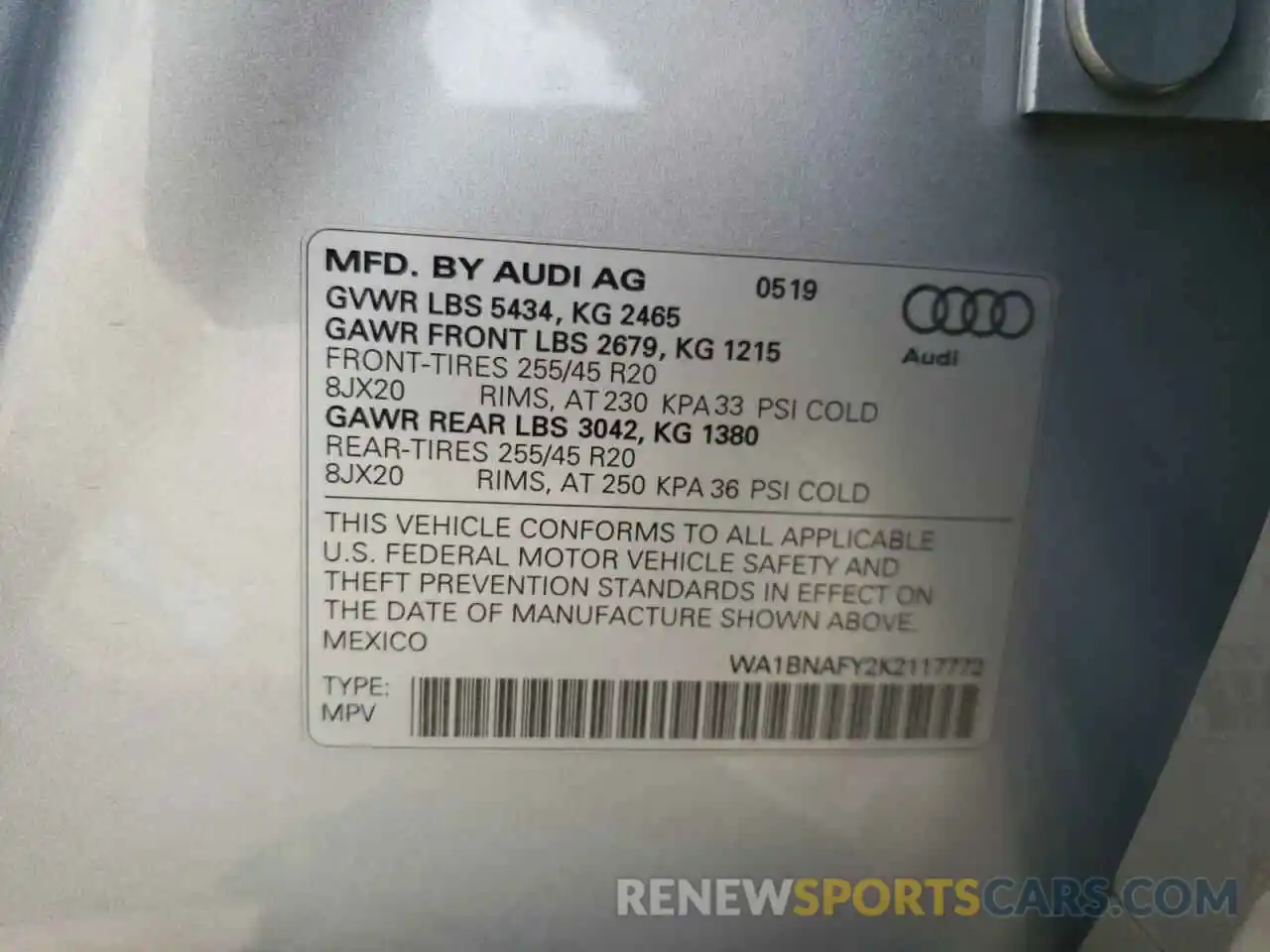 10 Photograph of a damaged car WA1BNAFY2K2117772 AUDI Q5 2019