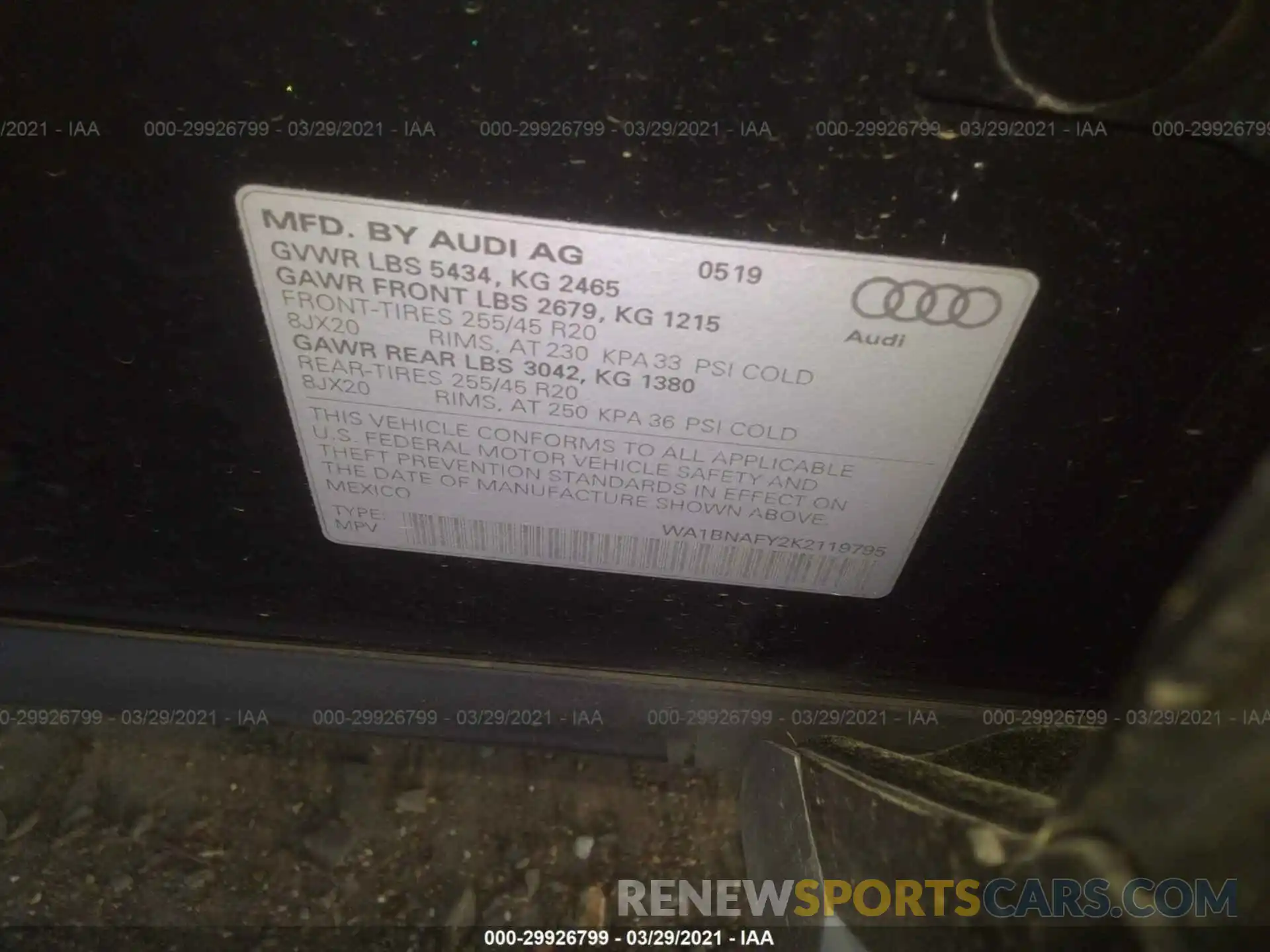 9 Фотография поврежденного автомобиля WA1BNAFY2K2119795 AUDI Q5 2019