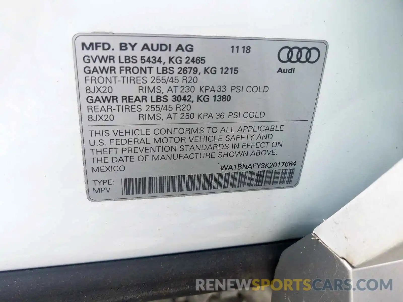 10 Photograph of a damaged car WA1BNAFY3K2017664 AUDI Q5 2019