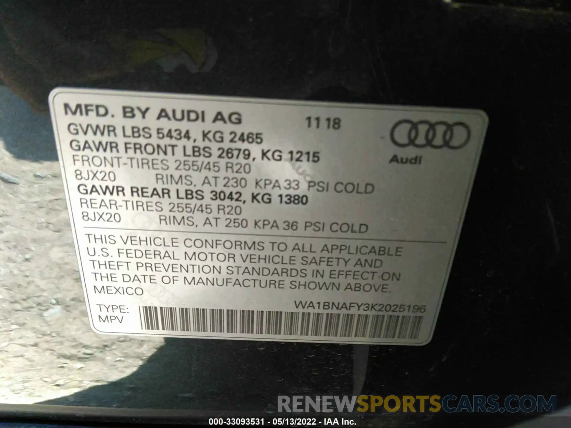 9 Фотография поврежденного автомобиля WA1BNAFY3K2025196 AUDI Q5 2019