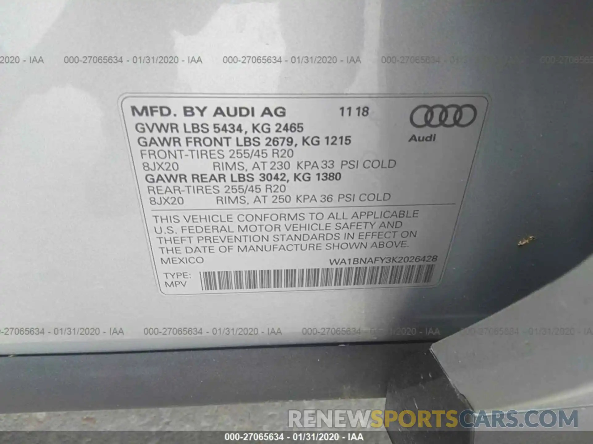 9 Фотография поврежденного автомобиля WA1BNAFY3K2026428 AUDI Q5 2019