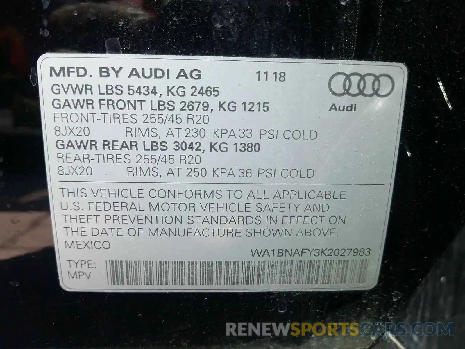 10 Photograph of a damaged car WA1BNAFY3K2027983 AUDI Q5 2019