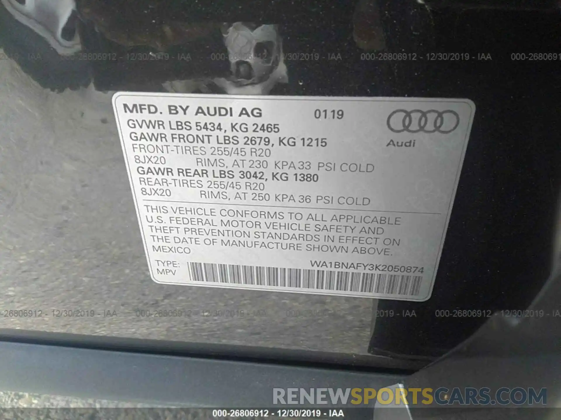 9 Фотография поврежденного автомобиля WA1BNAFY3K2050874 AUDI Q5 2019