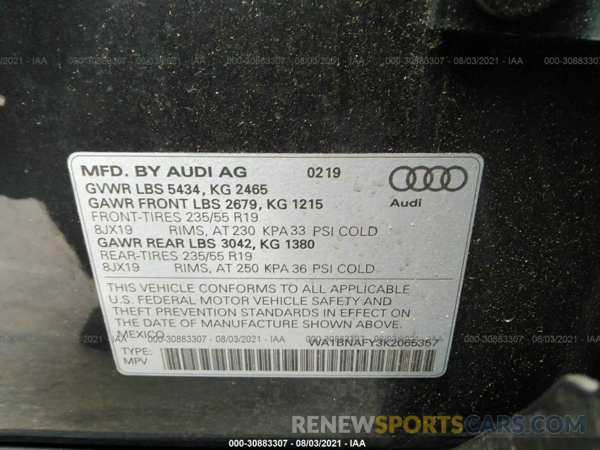 9 Фотография поврежденного автомобиля WA1BNAFY3K2065357 AUDI Q5 2019