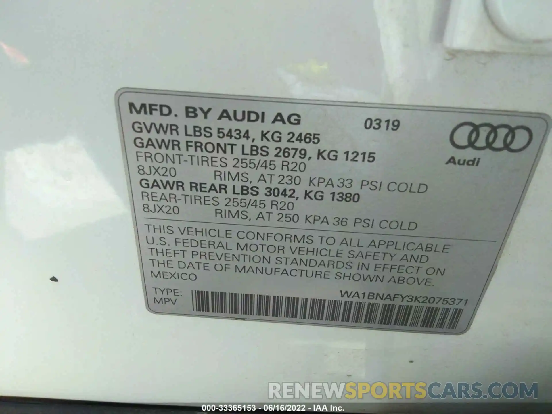 9 Photograph of a damaged car WA1BNAFY3K2075371 AUDI Q5 2019