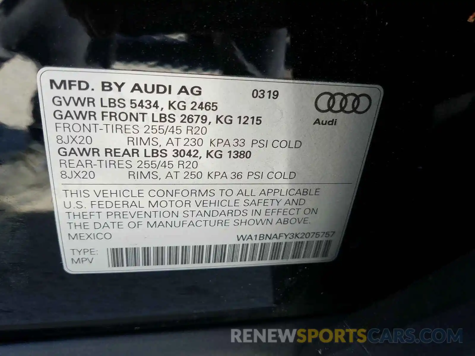 10 Photograph of a damaged car WA1BNAFY3K2075757 AUDI Q5 2019