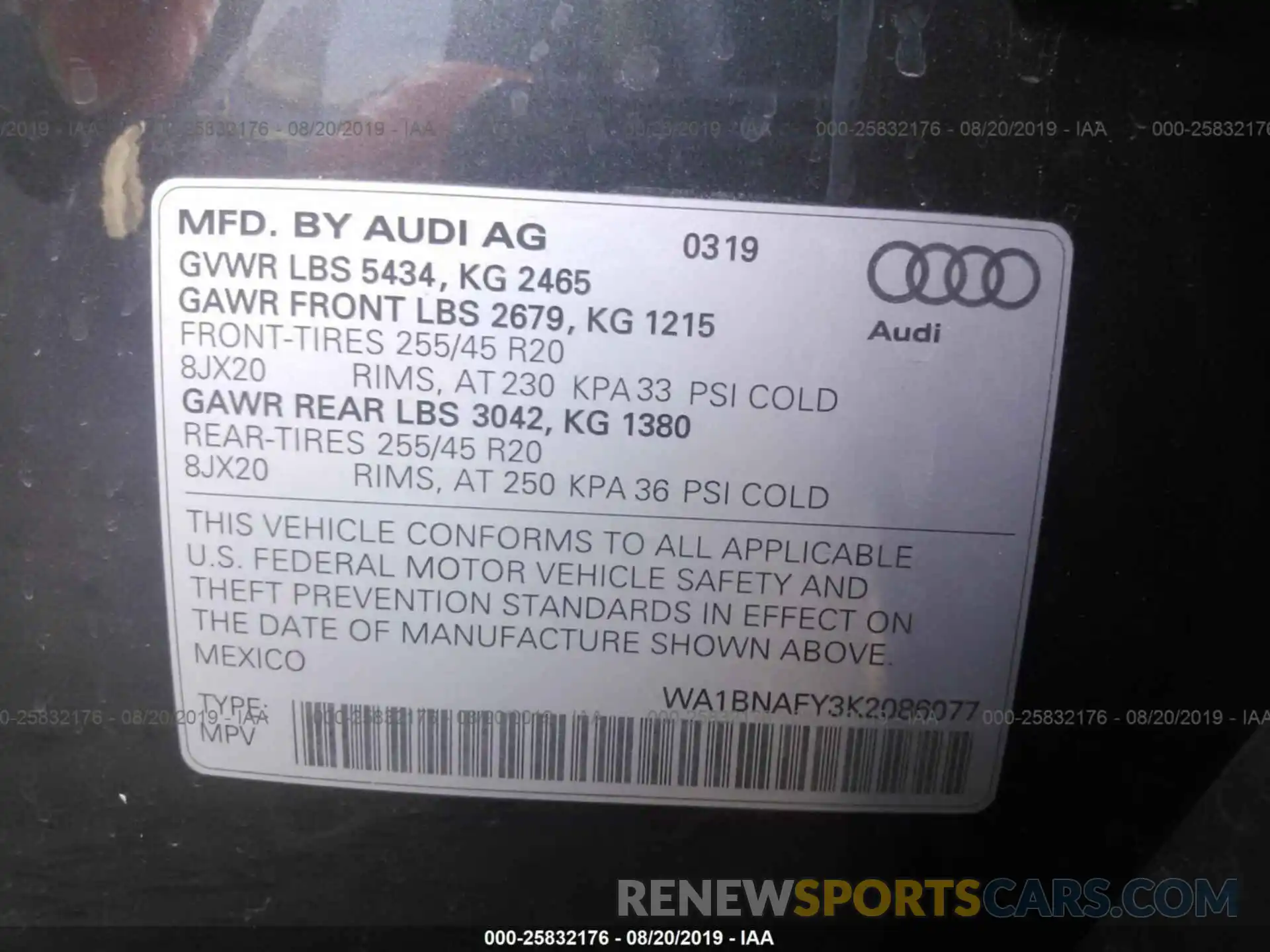 9 Photograph of a damaged car WA1BNAFY3K2086077 AUDI Q5 2019