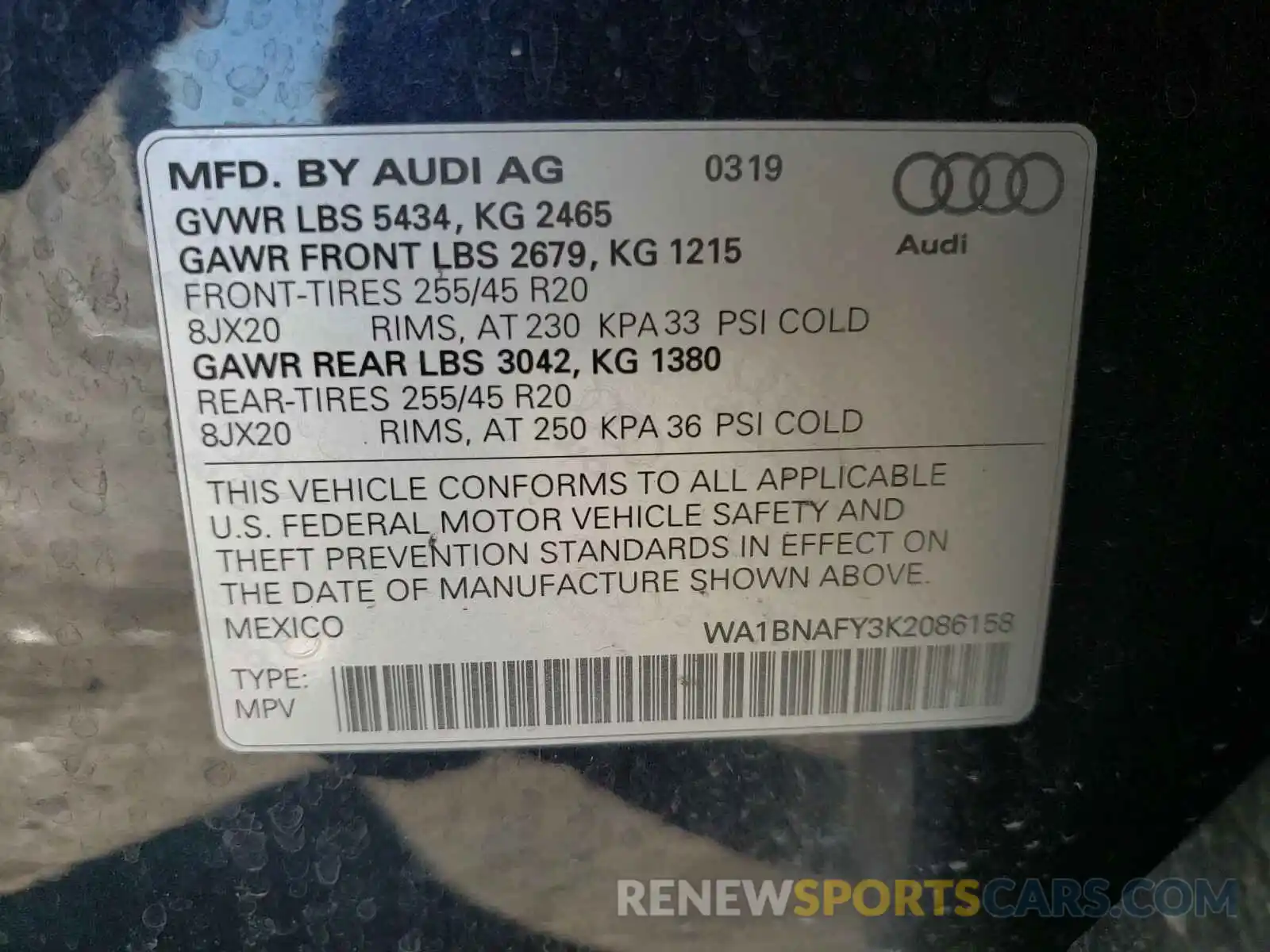 10 Photograph of a damaged car WA1BNAFY3K2086158 AUDI Q5 2019