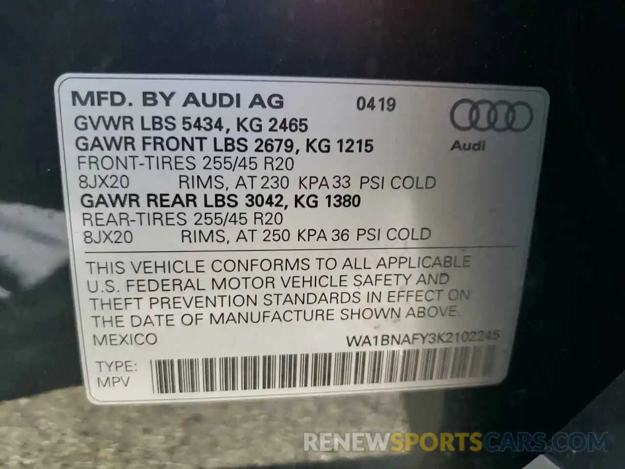 10 Photograph of a damaged car WA1BNAFY3K2102245 AUDI Q5 2019