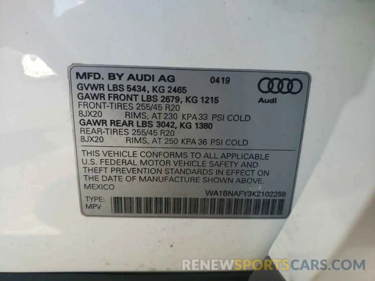 10 Фотография поврежденного автомобиля WA1BNAFY3K2102259 AUDI Q5 2019