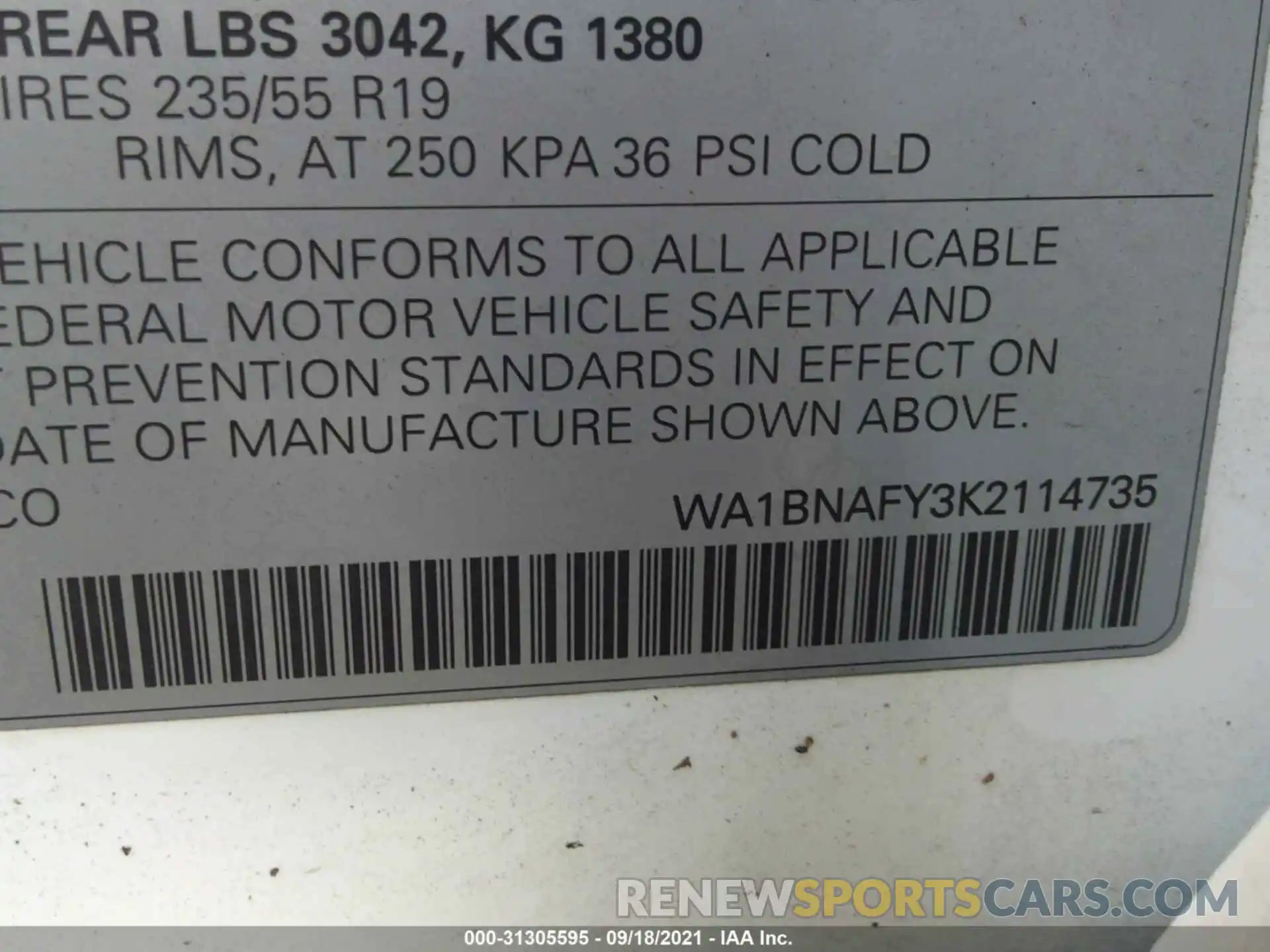 9 Photograph of a damaged car WA1BNAFY3K2114735 AUDI Q5 2019