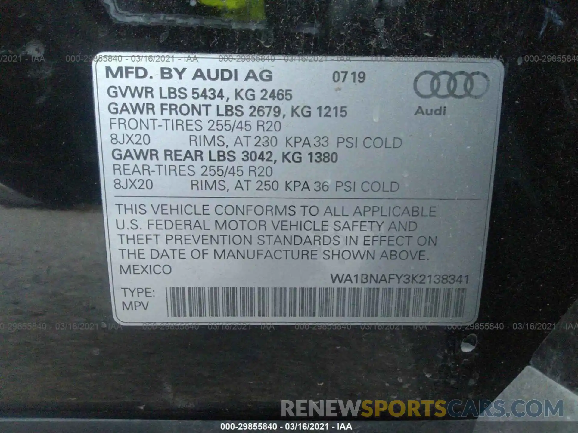 9 Photograph of a damaged car WA1BNAFY3K2138341 AUDI Q5 2019