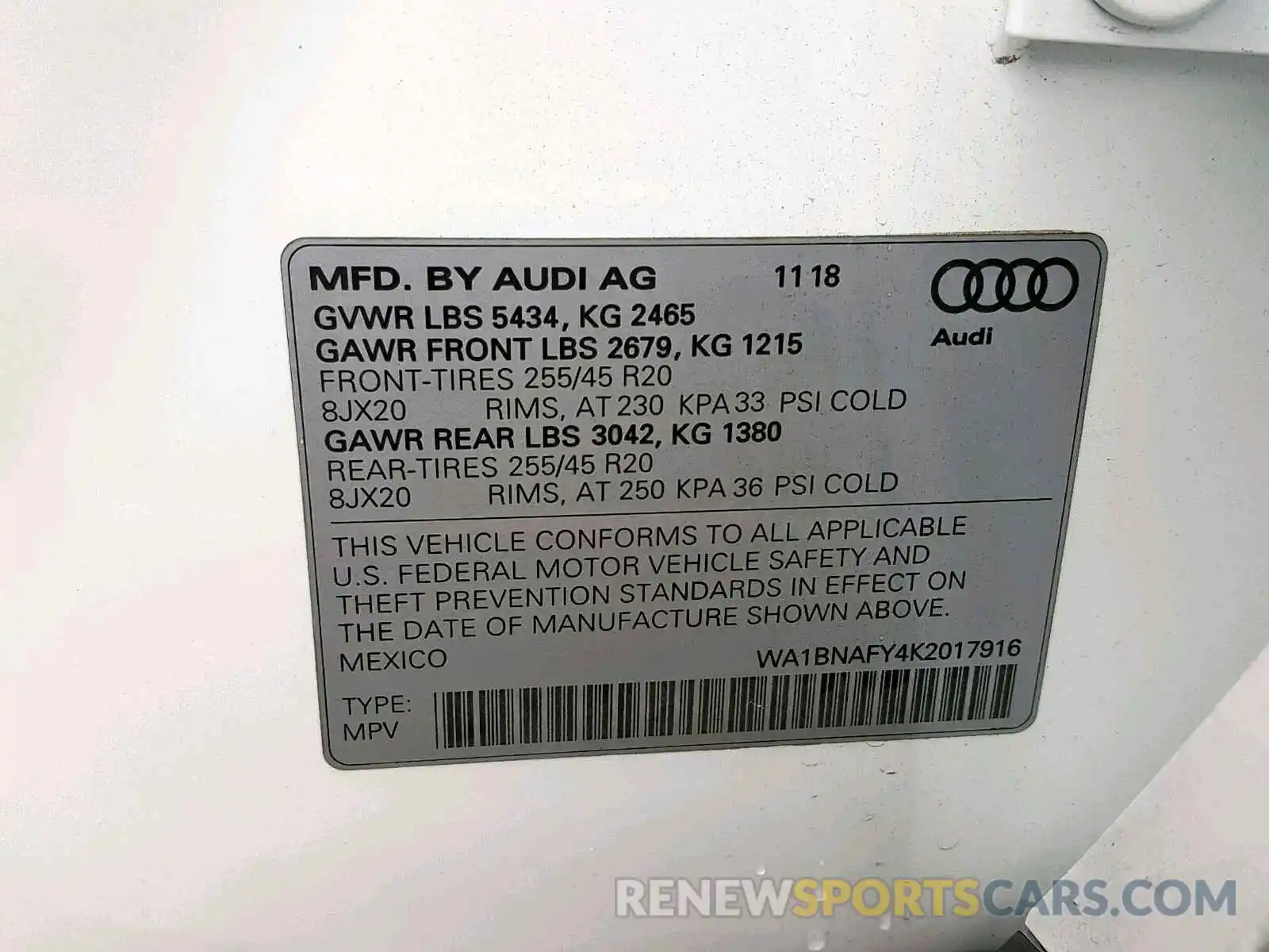 10 Photograph of a damaged car WA1BNAFY4K2017916 AUDI Q5 2019