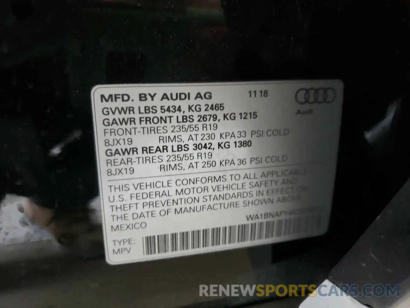 10 Фотография поврежденного автомобиля WA1BNAFY4K2025532 AUDI Q5 2019