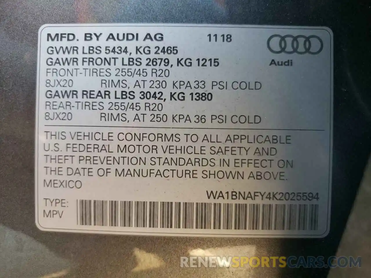 10 Фотография поврежденного автомобиля WA1BNAFY4K2025594 AUDI Q5 2019