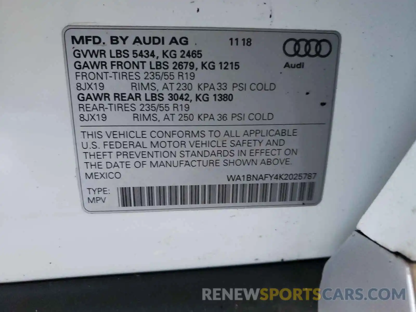 10 Photograph of a damaged car WA1BNAFY4K2025787 AUDI Q5 2019