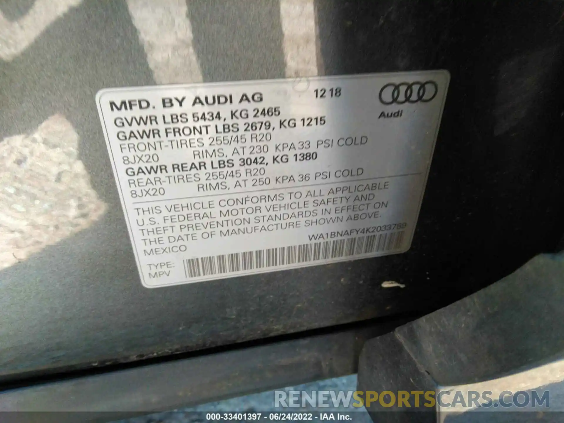 9 Фотография поврежденного автомобиля WA1BNAFY4K2033789 AUDI Q5 2019