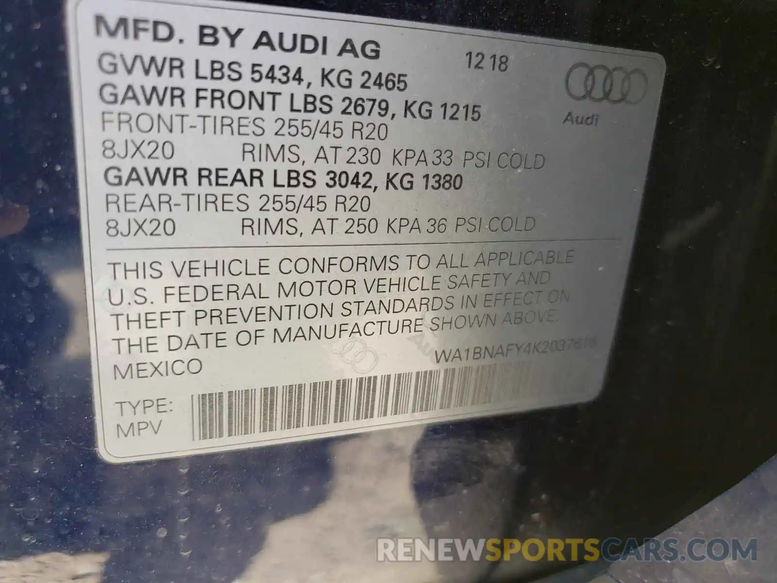 10 Photograph of a damaged car WA1BNAFY4K2037616 AUDI Q5 2019