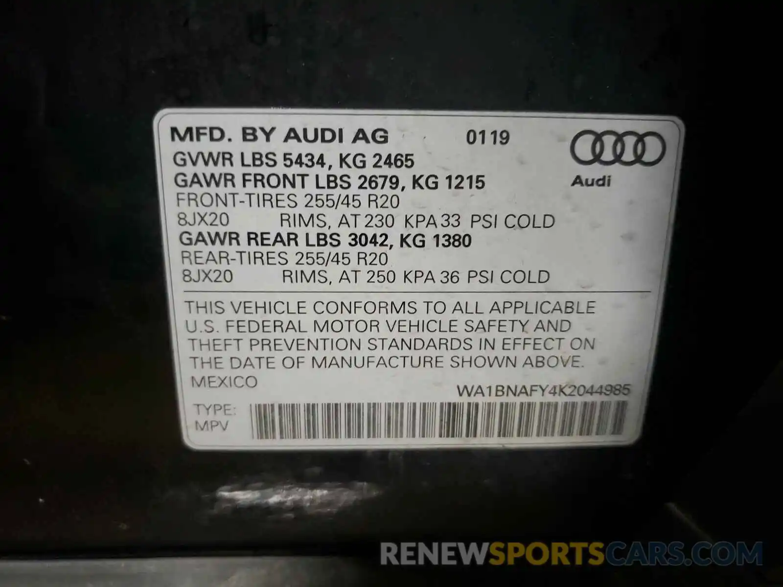 10 Photograph of a damaged car WA1BNAFY4K2044985 AUDI Q5 2019